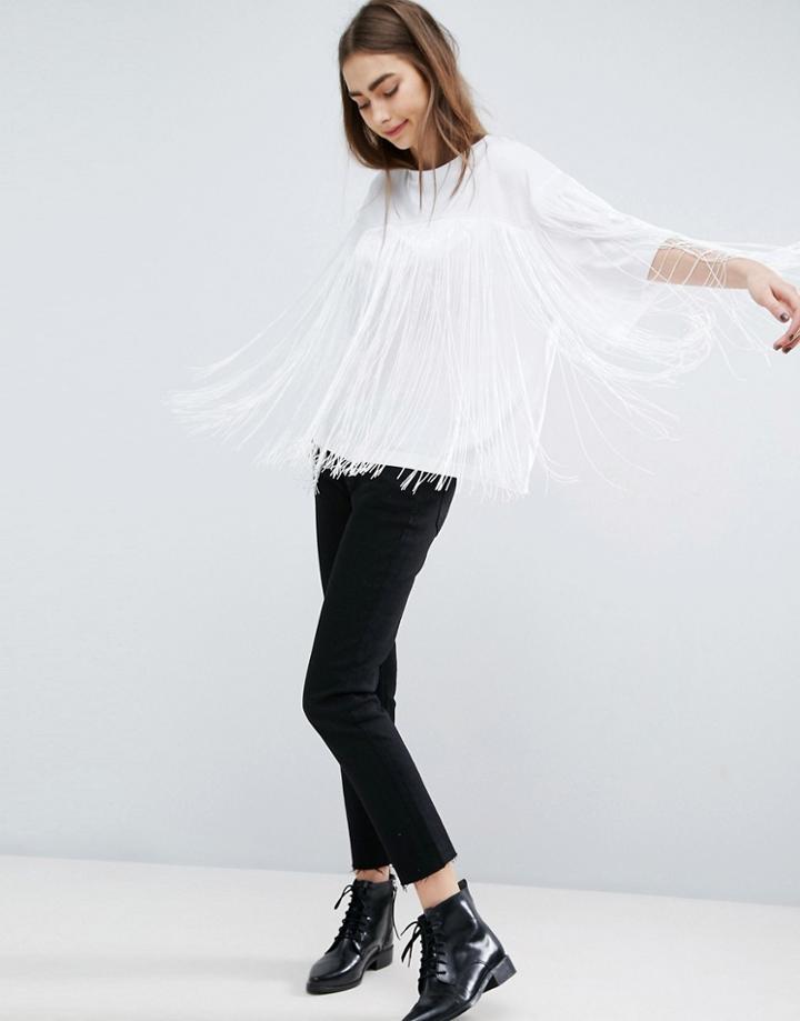 Asos White Fringe Detail T-shirt - White