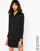 Asos Tall Shirt Dress In Mixed Fabric - Black