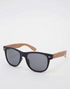 Asos Sunglasses With Wood Effect Arms - Black