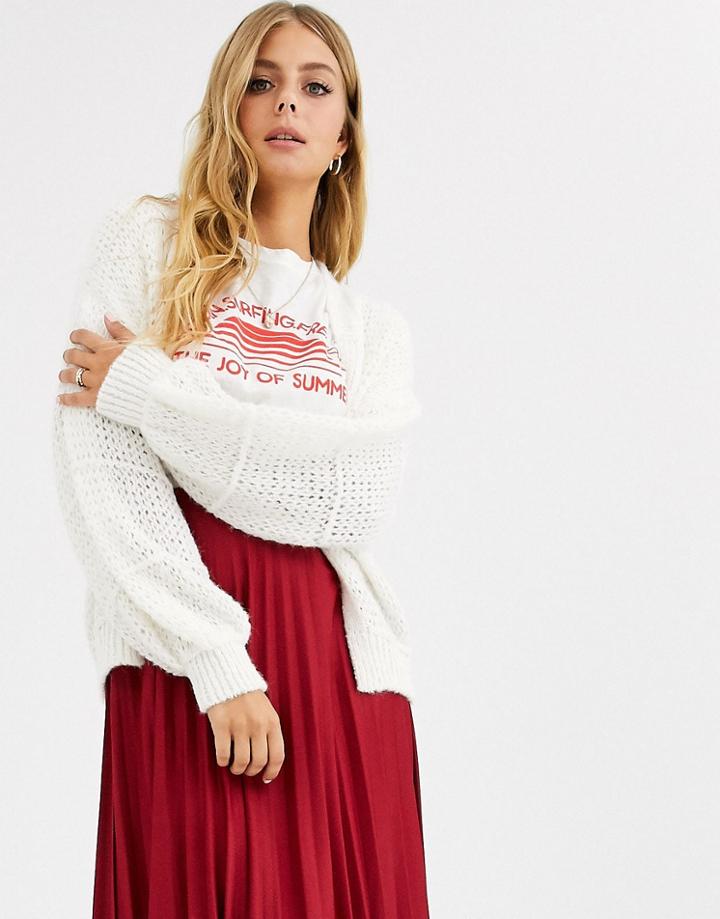 Asos Design Cardigan In Lofty Stitch-white