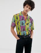 Asos Design Oversized Shirt In Sculpture Tile Print - Purple