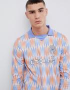 Asos Design Long Sleeve Polo With Soccer Inspired Print And Insert V Neck - Multi