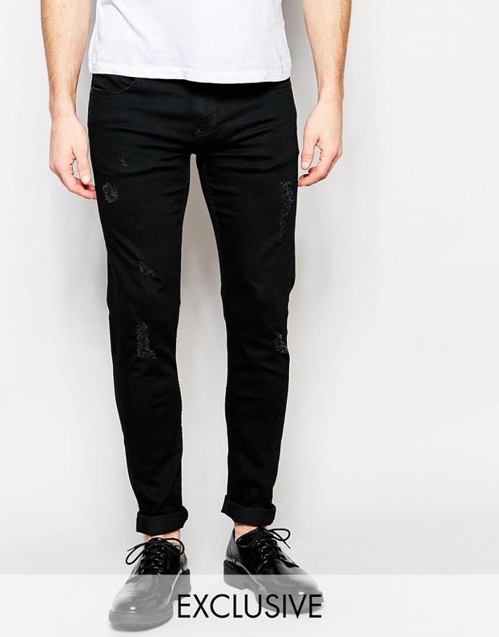 D.i.e. Smoke Super Skinny Distressed Jeans In Black Rinsewash - Black Rinse