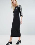 Adidas Originals Black Three Stripe Midi Dress - Black