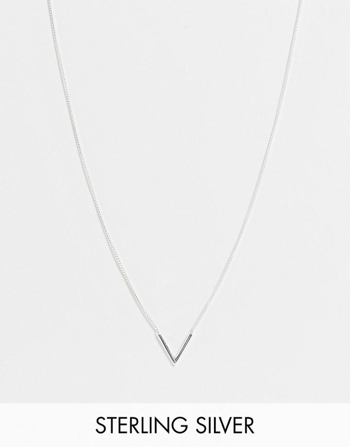 Asos Design Sterling Silver Necklace With V-shape Pendant