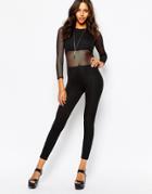 Boohoo Jumpsuit With Mesh Body - Black
