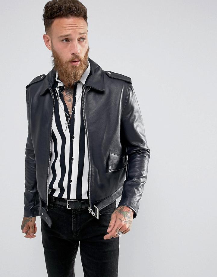 Black Dust L.a Classic Leather Jacket In Navy - Navy