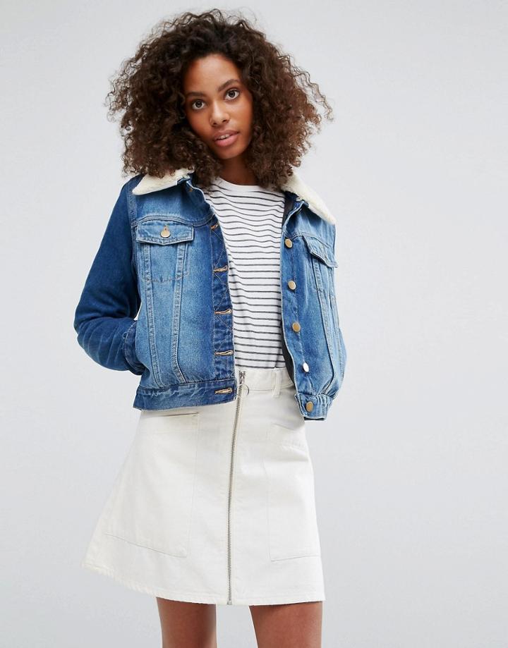 Brave Soul 'faux Shearling Collar Denim Jacket - Blue