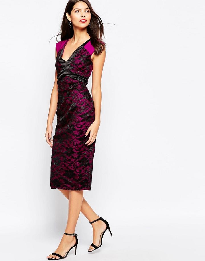 Vesper Jayden Lace Midi Dress - Black