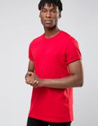 Asos Longline T-shirt In Bright Red With Roll Sleeve - Red