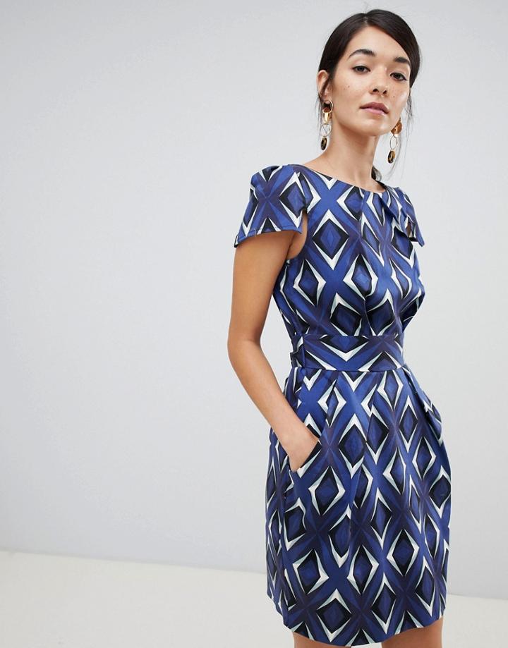 Closet London Cap Sleeve Pencil Dress In Mirrored Print - Multi