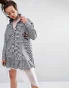 The Ragged Priest Shirt Dress In Gingham With Patch - Black