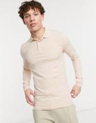 Asos Design Organic Long Sleeve Muscle Fit Polo In Pink