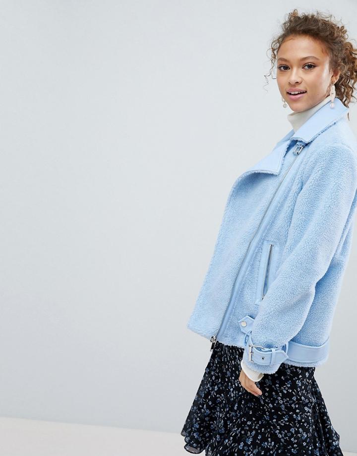 Miss Selfridge Borg Oversized Aviator Jacket - Blue