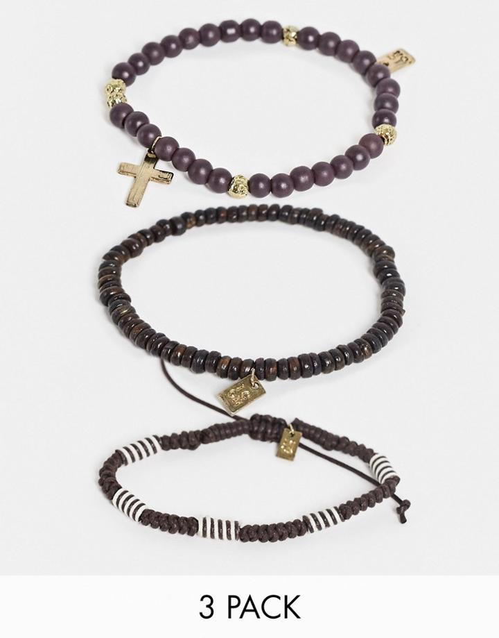 Icon Brand Cross Beaded Bracelet In Brown