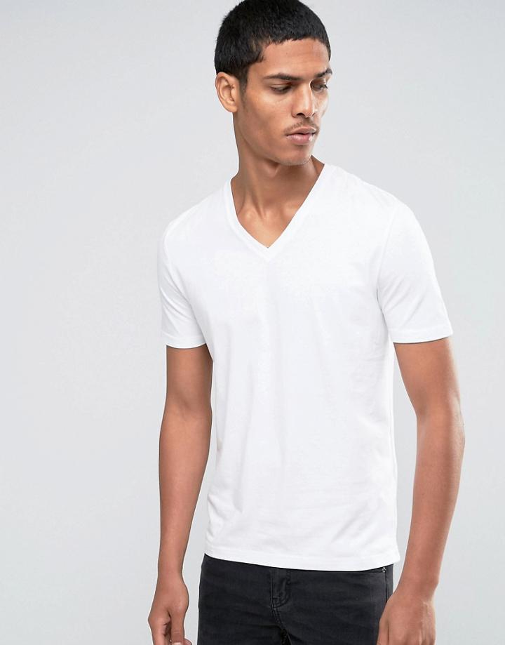 Celio V-neck T-shirt In Slim Fit - White