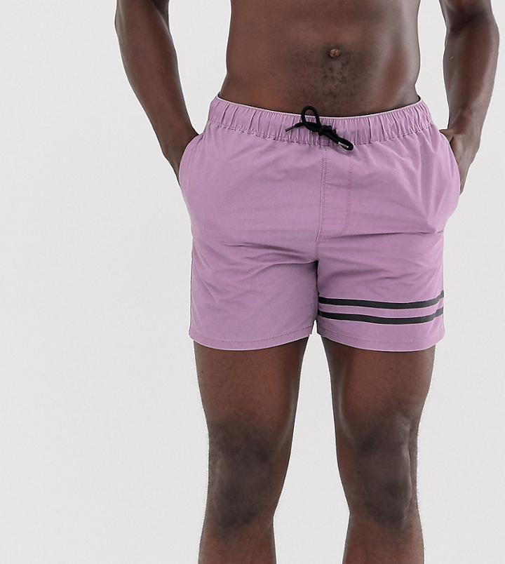 Asos Design Tall Swim Short In Purple Acid Wash With Leg Stripes Short Length - Purple