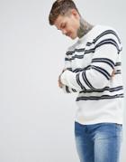 Boohooman Stripe Sweater In Cream - Cream