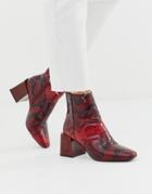 Asos Design Reed Heeled Ankle Boots In Red Snake