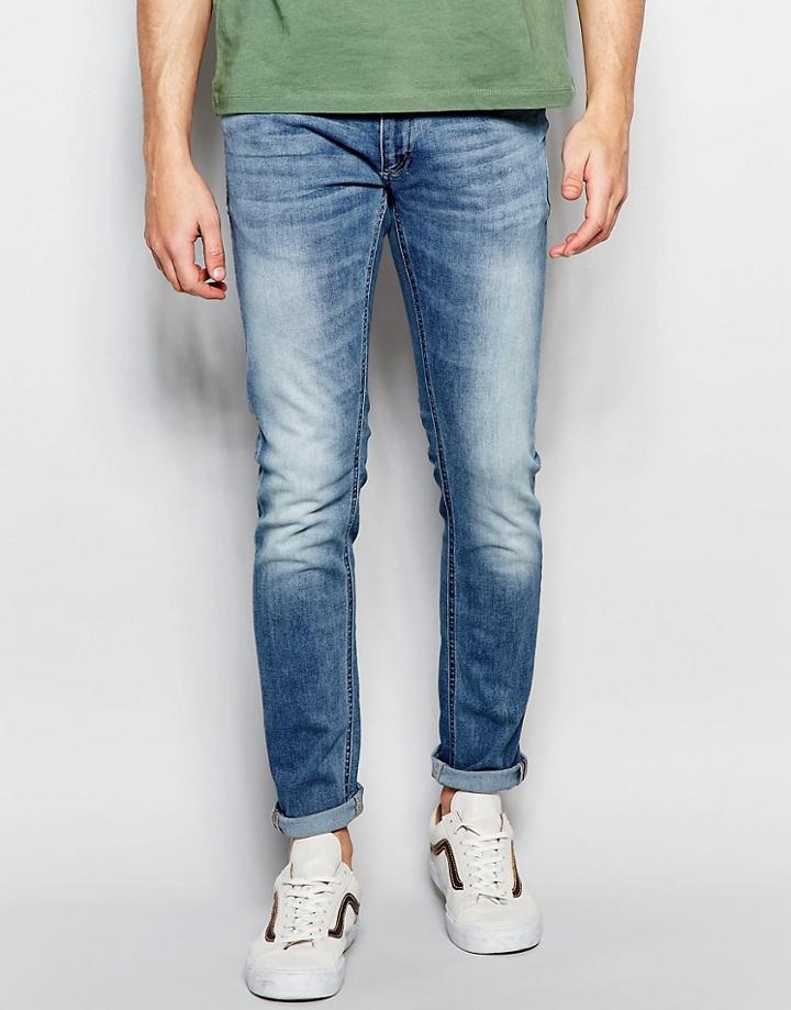 Jack & Jones Vintage Wash Super Stretch Skinny Fit Jeans - Light Blue