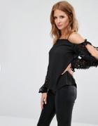Millie Mackintosh Lace Open Sleeve Blouse - Black