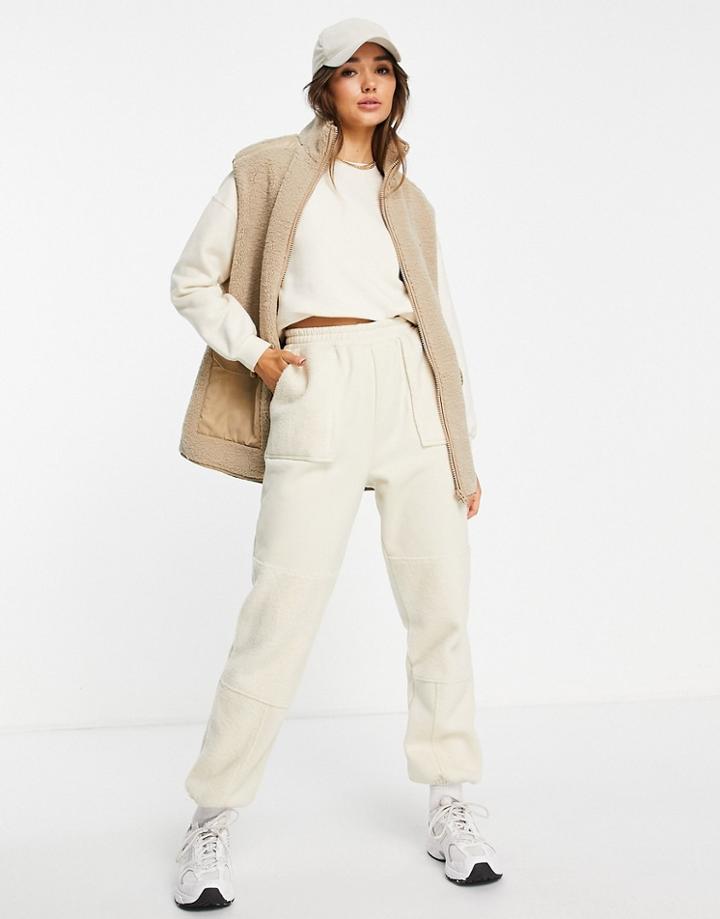 Topshop Borg Zip Through Vest With Utility Pockets In Cream-white