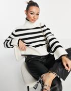 & Other Stories High Neck Stripe Knitted Sweater In Black And White-multi