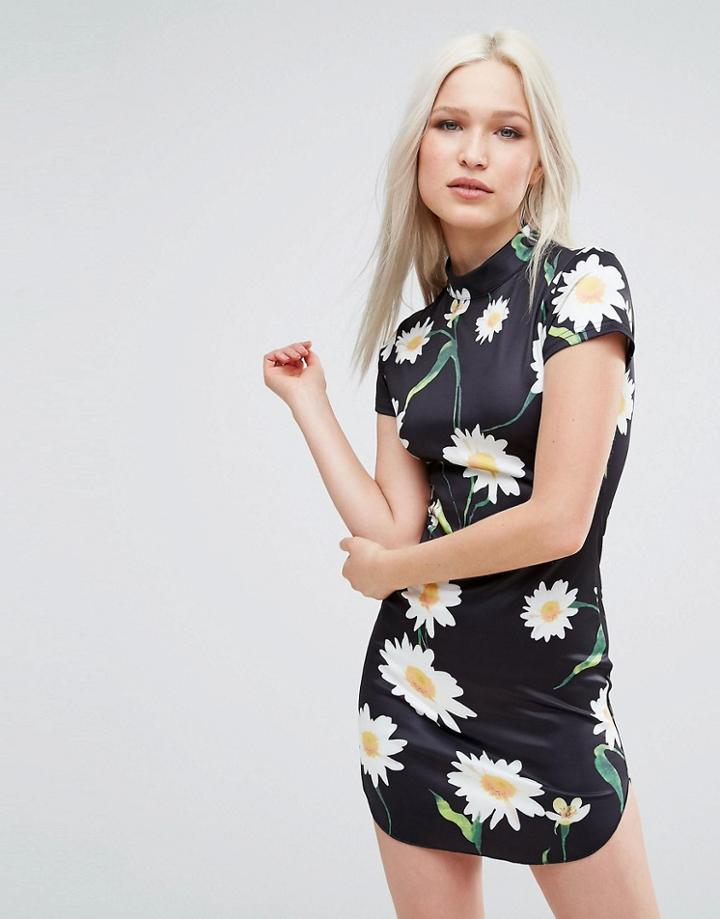 Ax Paris Daisy Print Cap Sleeve Dress - Multi