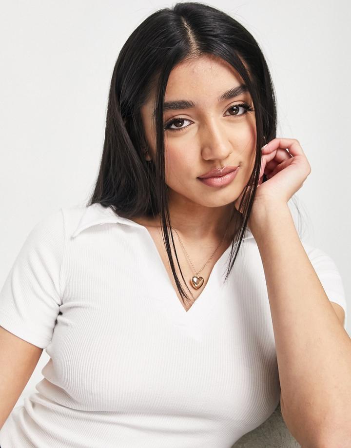 Stradivarius Cropped Polo T-shirt In White