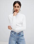 Bershka Basic Ribbed High Neck Sweater - White