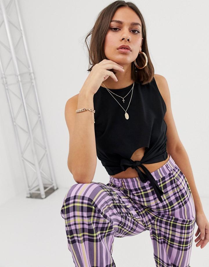 Asos Design Sleeveless Top With Tie Front - Black