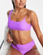 River Island Asymmetric Strap Bikini Top In Bright Purple
