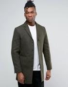 Selected Wool Mix Overcoat - Green