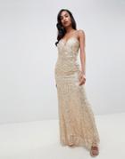 Tfnc Patterned Sequin Beandeau Maxi Dress In Gold - Gold