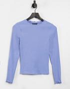 New Look Ruffle Neck Top In Blue-blues