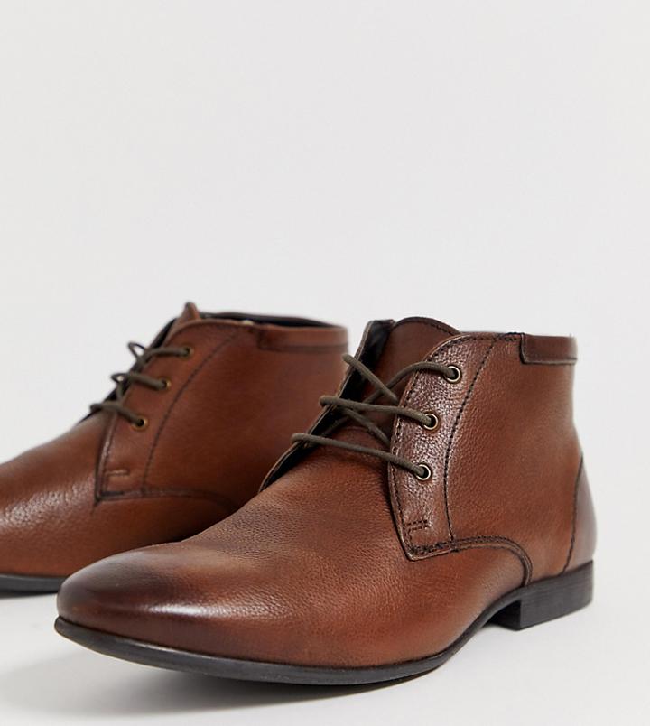 Asos Design Wide Fit Chukka Boots In Brown Leather - Brown