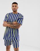 Liquor N Poker Oversized T-shirt In Navy Stripe Print - Multi
