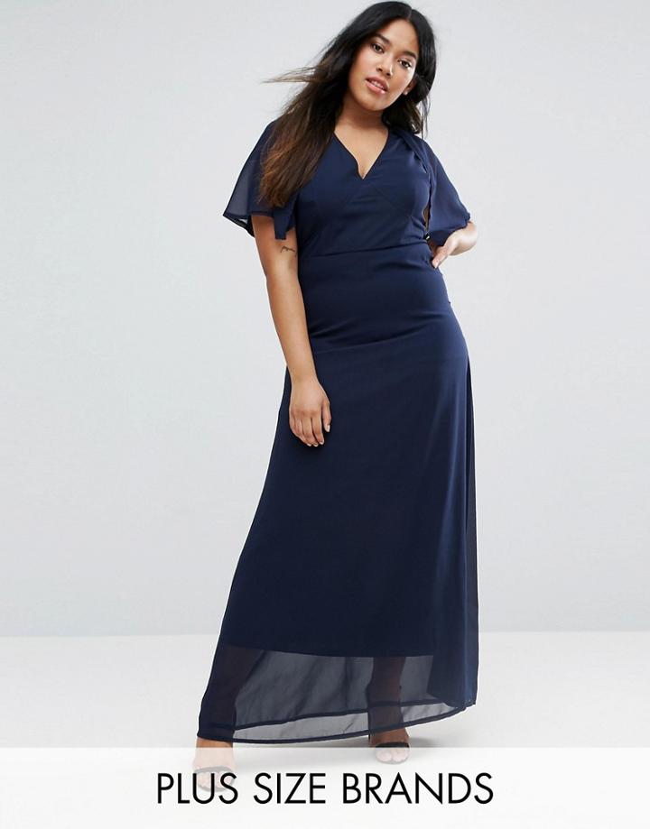 Club L Plus Maxi Dress With Cape Back - Navy