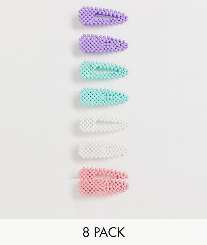 Asos Design Pack Of 8 Hair Clips In Pastel Color Beads-multi