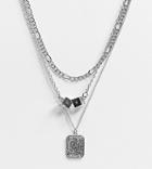 Reclaimed Vintage Inspired Multirow Necklace With Mixed Chains And Charms In Burnished Silver