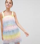 Asos Design Petite Tiered Mini Dress In Color Block Tulle - Multi