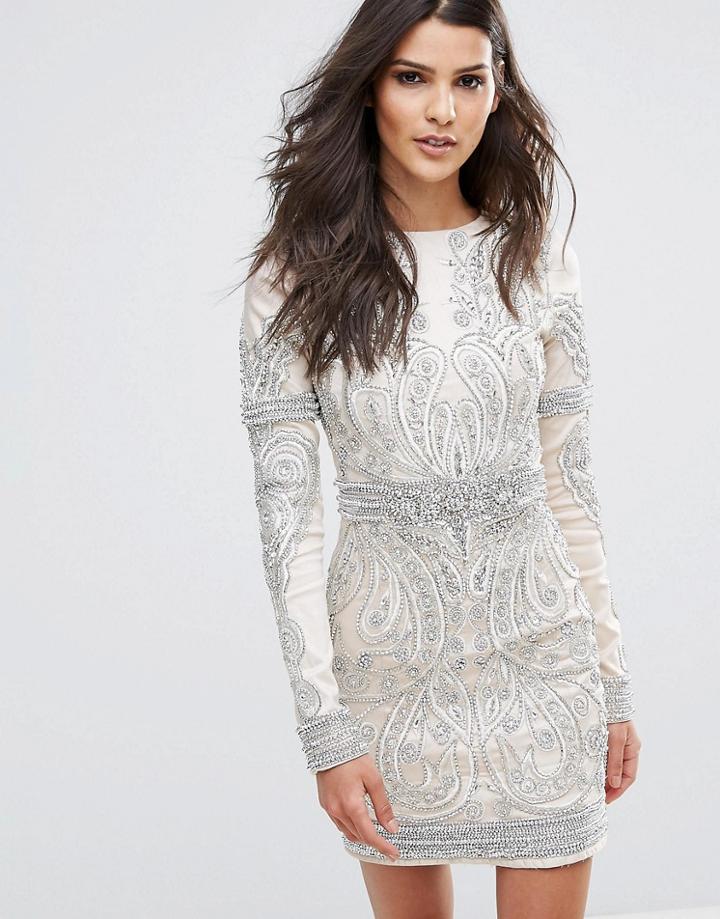 A Star Is Born Pearl Embelished Front Bodycon Dress - Pink