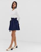 Vero Moda Linen Utility Skirt With Pockets-navy