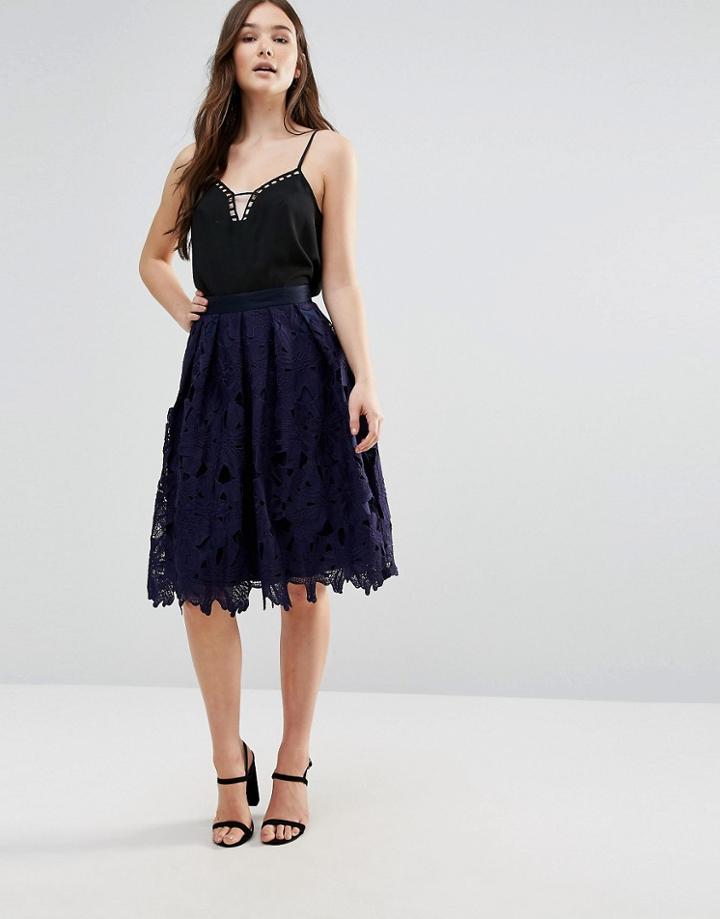 Closet Lace Over Midi Skirt - Blue