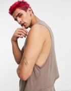Asos Design Relaxed Fit Viscose Tank Top With Open Back Detail In Beige-neutral