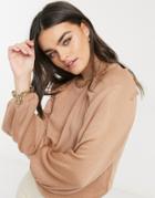 Asos Design Sweater With Volume Sleeves And Open Back In Taupe-neutral