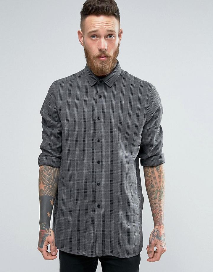 Asos Oversized Check Shirt With Drop Shoulder - Gray