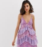 Dusty Daze Tiered Mini Dress In Metallic Lace - Purple