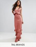 Y.a.s Studio Tall Gianna Frill Ruffle Maxi Dress With Premium Lace Inserts - Pink