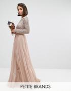 Maya Petite Long Sleeved Maxi Dress With Delicate Sequin And Tulle Skirt - Brown
